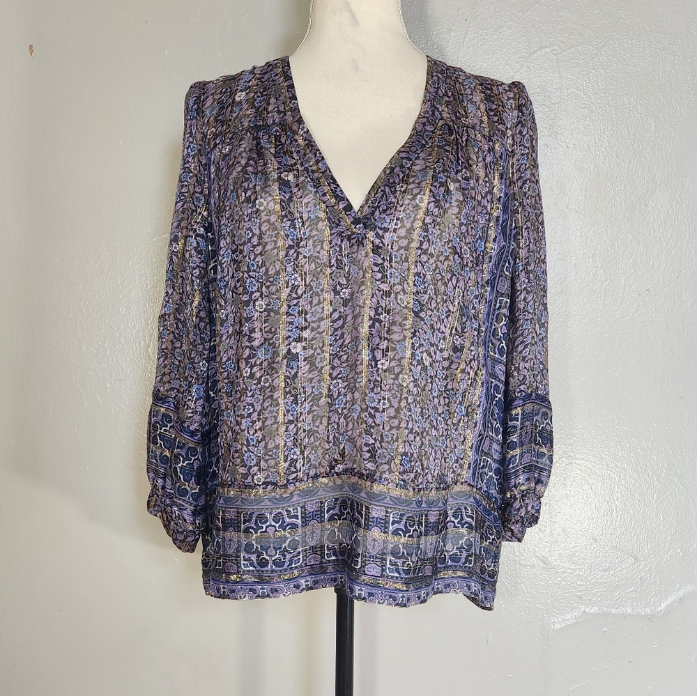 Joie Womens Small Paisley Silk Long Sleeve Tunic Blouse